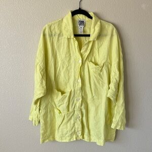Prairie Underground Linen Lagenlook Top M Oversized Artsy Butter Yellow Loose